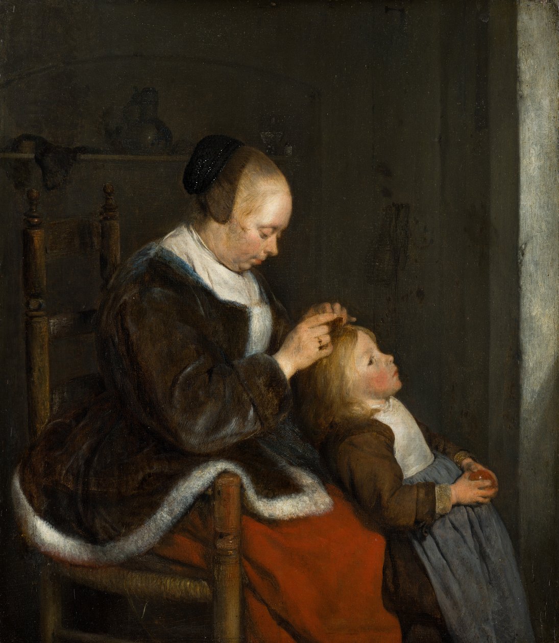 Matka česající si vlasy, známá jako Lov na vši, c.1652-1653 od Gerard ter Borch