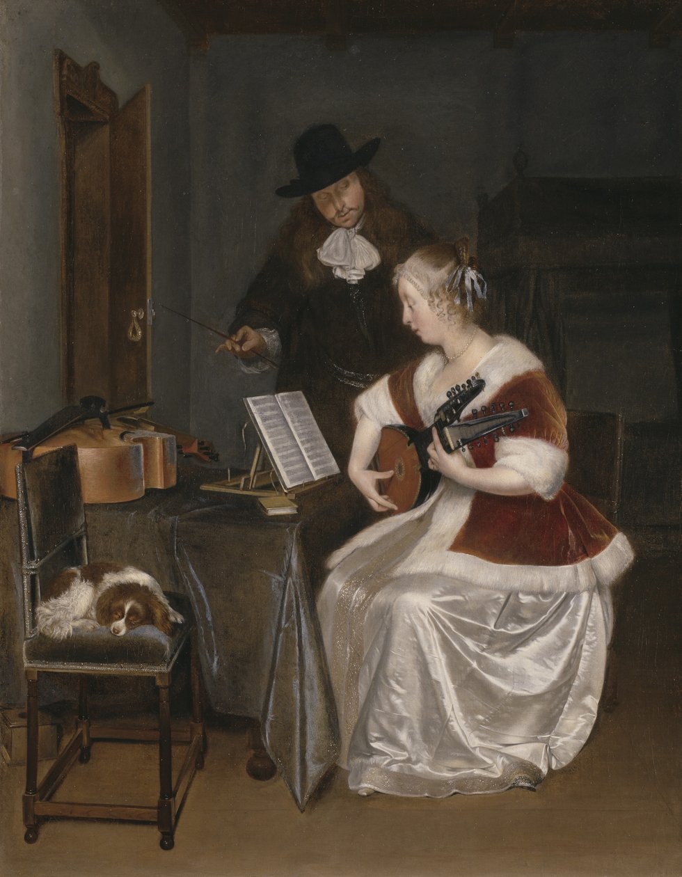 Hudební lekce, kolem roku 1670 od Gerard ter Borch