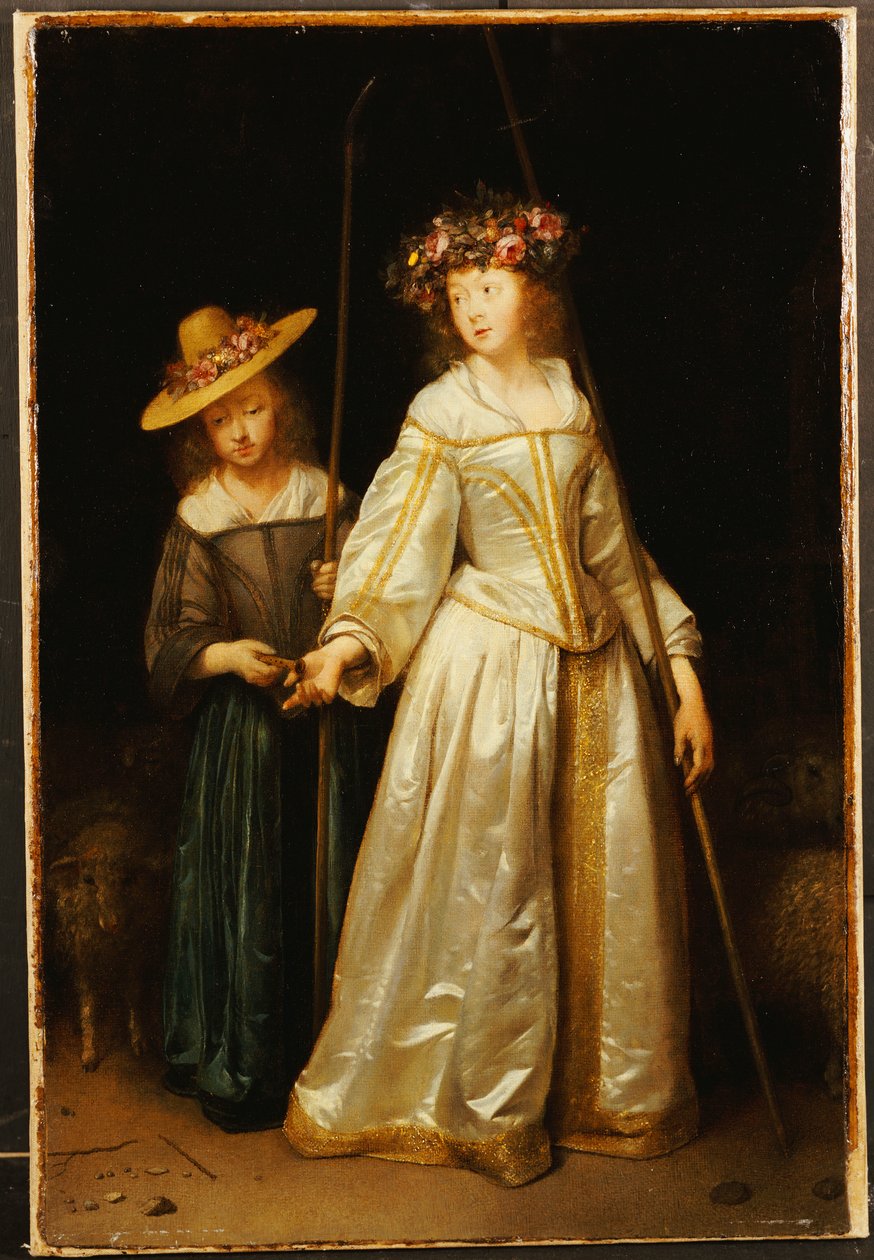 Umělcova nevlastní sestra a její mladší sestra Catharina jí darovala flétnu, 1651 od Gerard ter Borch