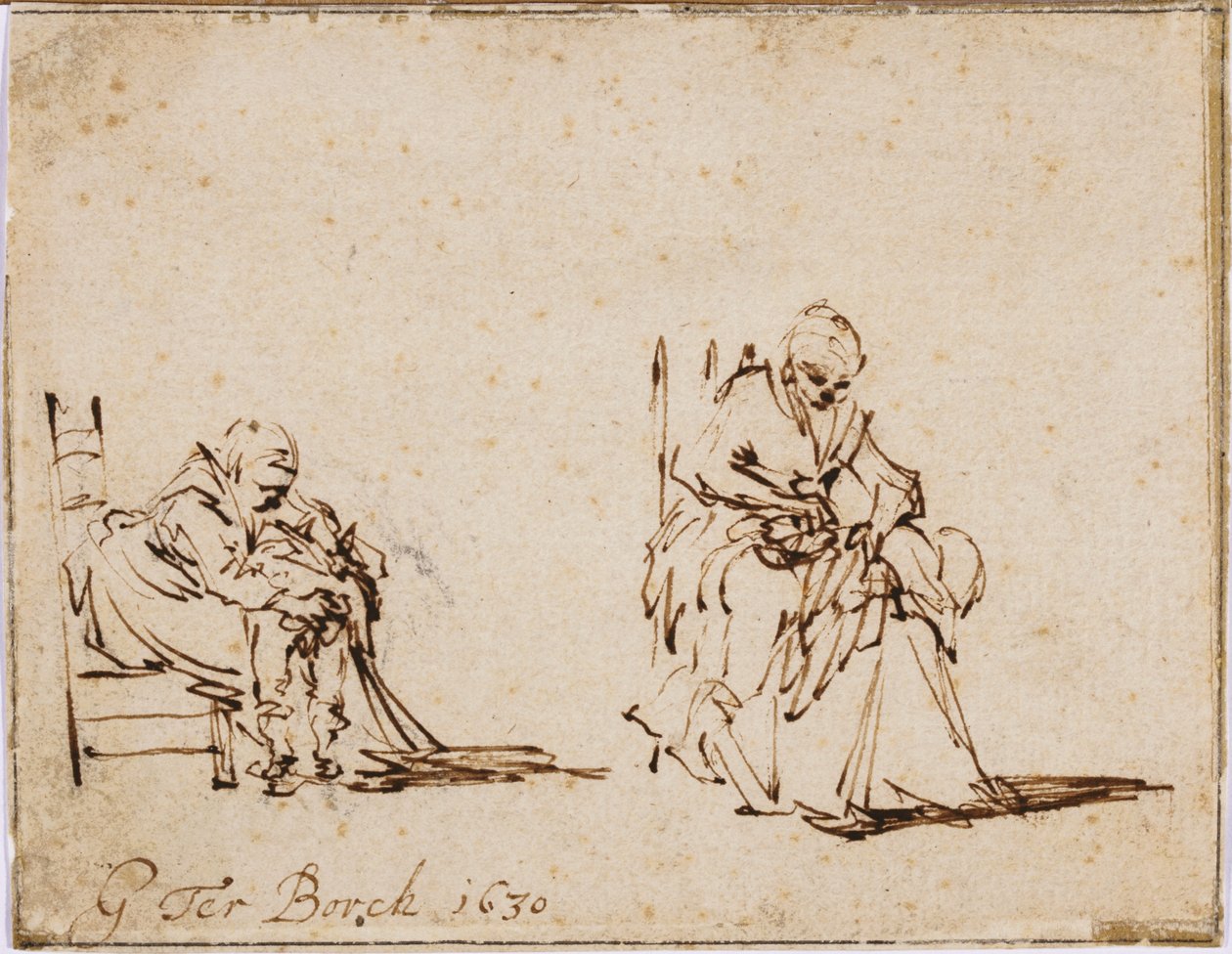 Dvě studie o ženě myjící dítě od Gerard ter Borch