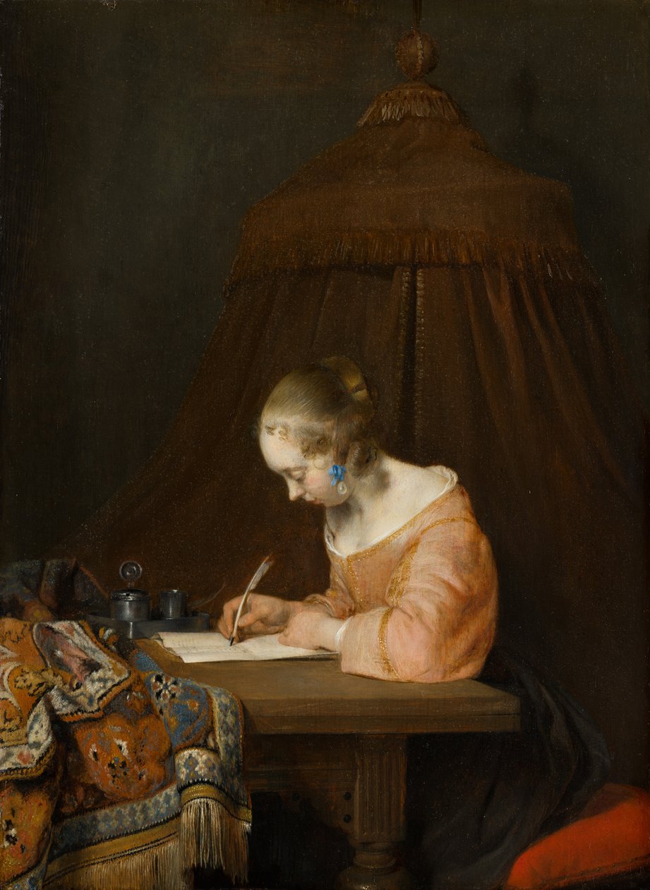 Žena píšící dopis, kolem roku 1655 od Gerard ter Borch