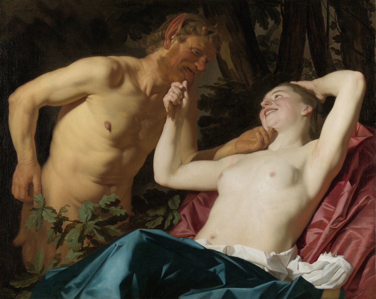 Satyr a nymfa od Gerard van Honthorst (signed by artist)