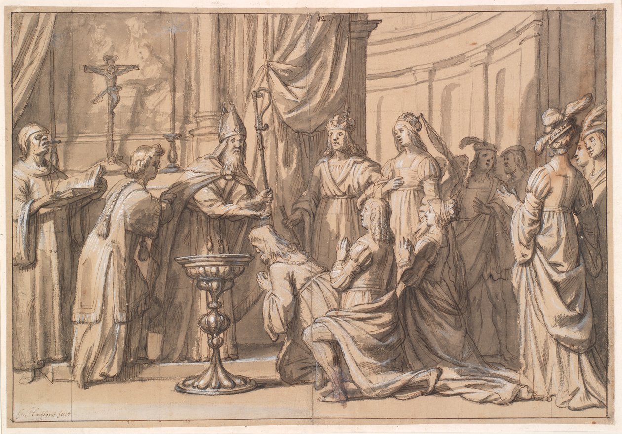 Harold Klak a jeho rodina jsou pokřtěni v Mohuči od Gerard van Honthorst