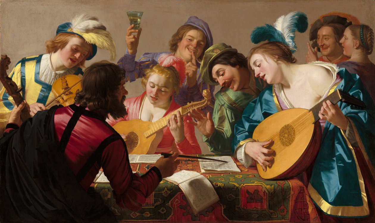 Hudebníci pozdní renesance / raného baroka (Gerard van Honthorst, Koncert, 1623) od Gerard van Honthorst