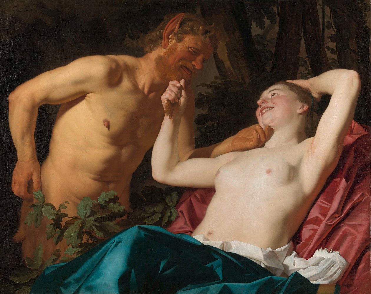 Satyr a nymfa od Gerard van Honthorst