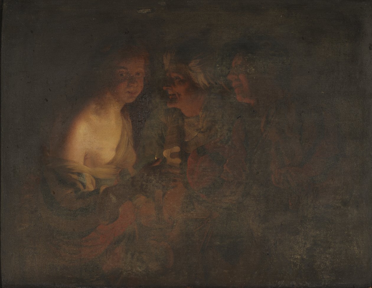 Mladá žena se svícnem, stará žena a hráč na housle od Gerard van Honthorst