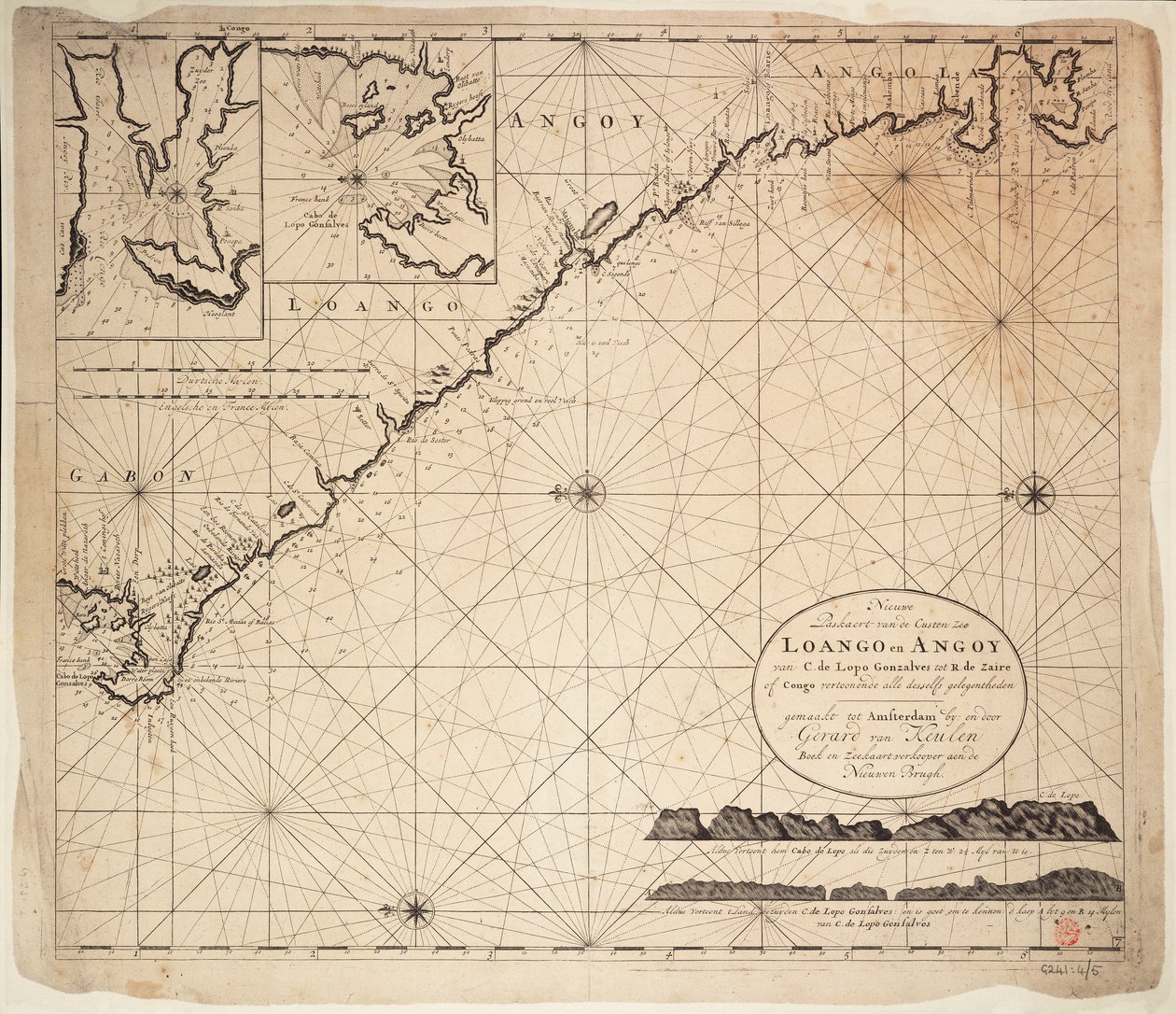Mapa Guinejského zálivu, Afrika, počátek 18. století (rytina) od Gerard van Keulen