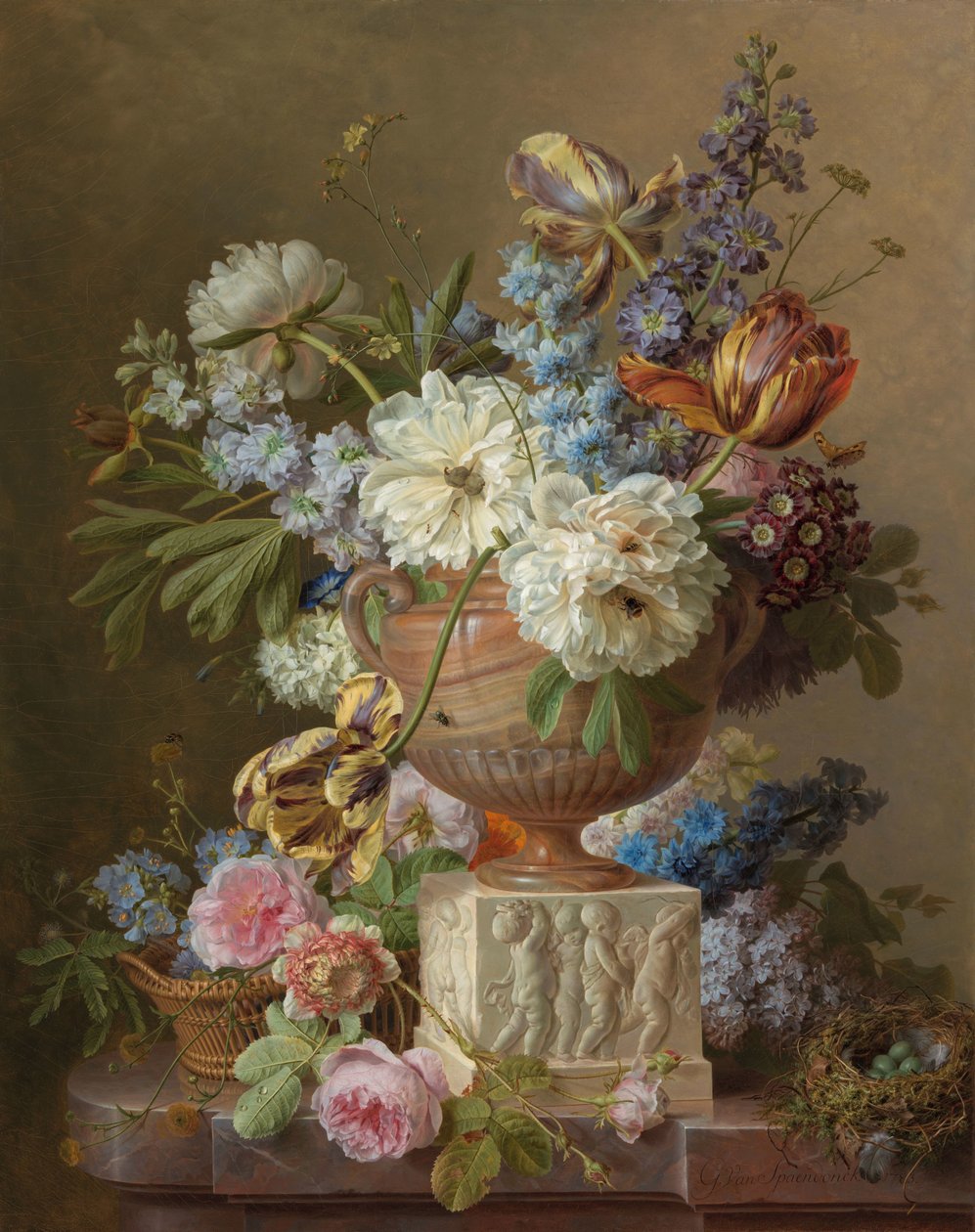 Květinové zátiší s alabastrovou vázou od Gerard van Spaendonck (signed by artist)