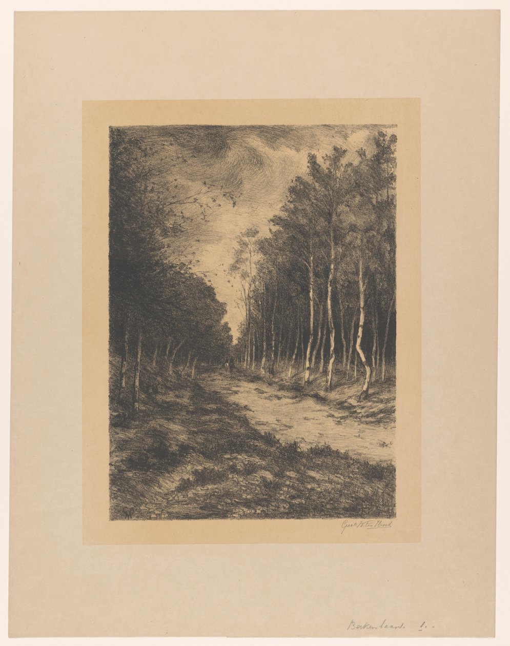 Lesní stezka se dvěma jezdci Berkenlaan (název na objektu) od Gerarda Wilhelmina ten Hoet (signed by artist)