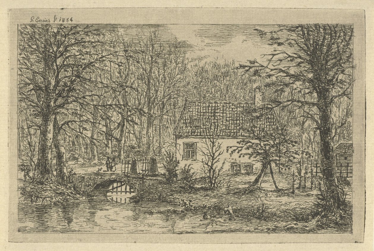 Dům s mostem přes příkop Dům lovce v Haagsche Bosch od Gerardus Emaus de Micault