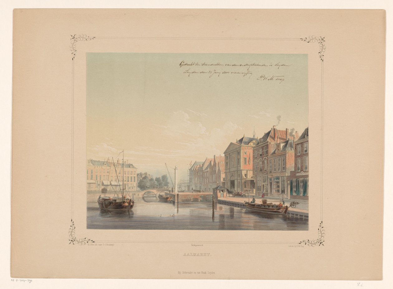 Pohled na Aalmarkt v Leidenu Aalmarkt (název na objektu) od Gerardus Johannes Bos