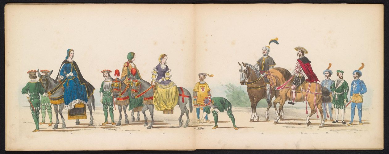 Maškaráda leidenských studentů, 1855 (deska 10) Kostýmovaný průvod pořádaný členy leidenského studentského sboru 12. června 1855 na oslavu 280. výročí Leidsche Hoogeschool, zobrazující vstup Karla V. do od Gerardus Johannes Bos