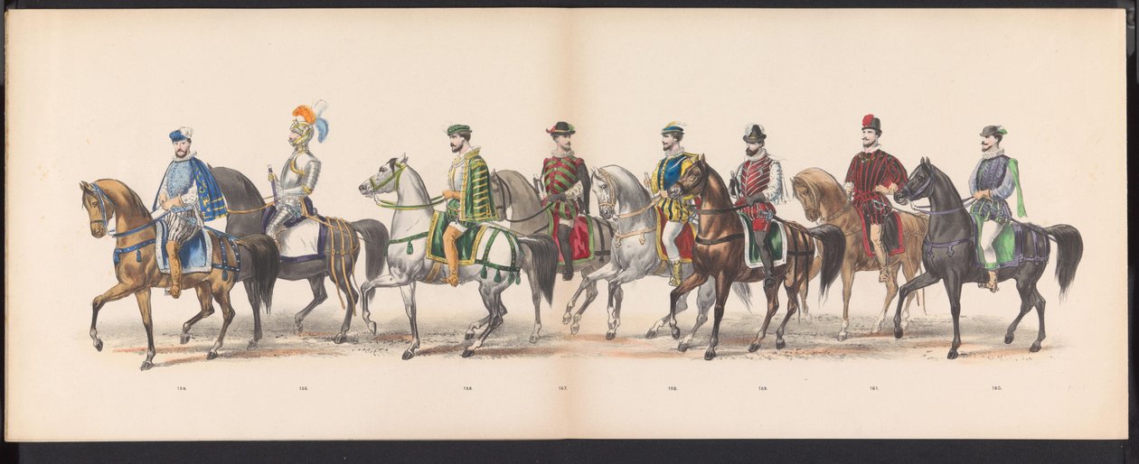 Maškaráda leidenských studentů, 1870 (deska 13) Kostýmovaný průvod pořádaný členy leidenského studentského sboru 7. června 1870 na oslavu 295. výročí Leidsche Hoogeschool, zobrazující návštěvu Leidenu v r. od Gerardus Johannes Bos