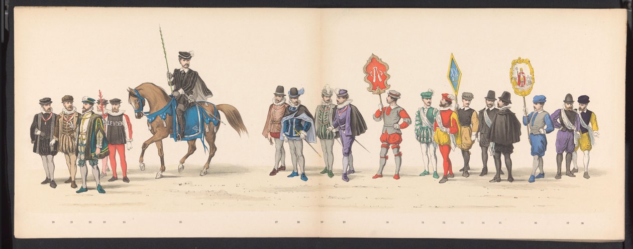 Maškaráda studentů z Leidenu, 1875 (deska 2) Maškaráda pořádaná členy leidenského studentského sboru 15. června 1875 na oslavu 300. výročí Leidsche Hoogeschool, zobrazující Leidsche Hoogeschool, vyobrazenou v od Gerardus Johannes Bos