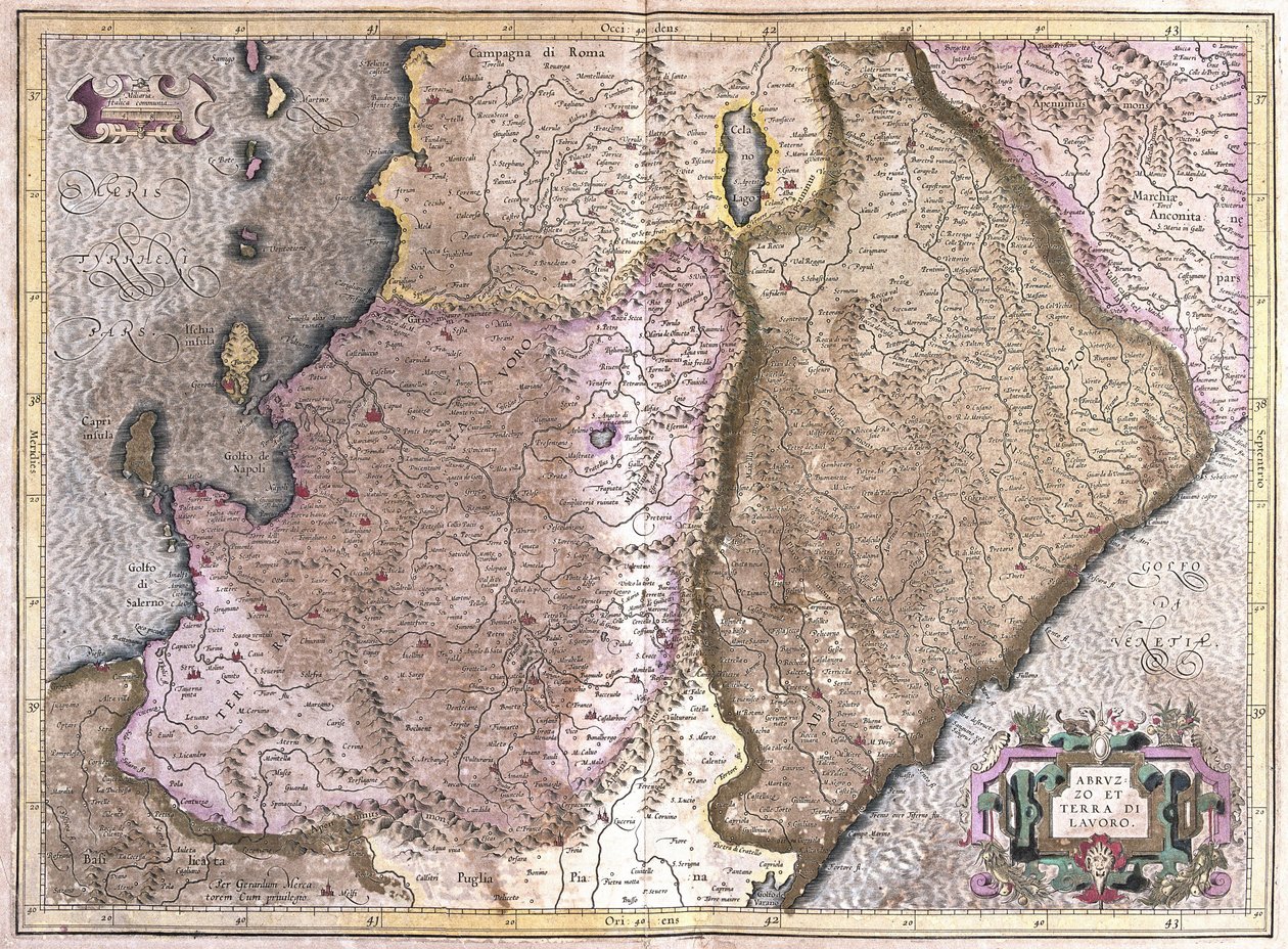 Abruzzo a Kampánie, Itálie (rytina od Gerardus Mercator