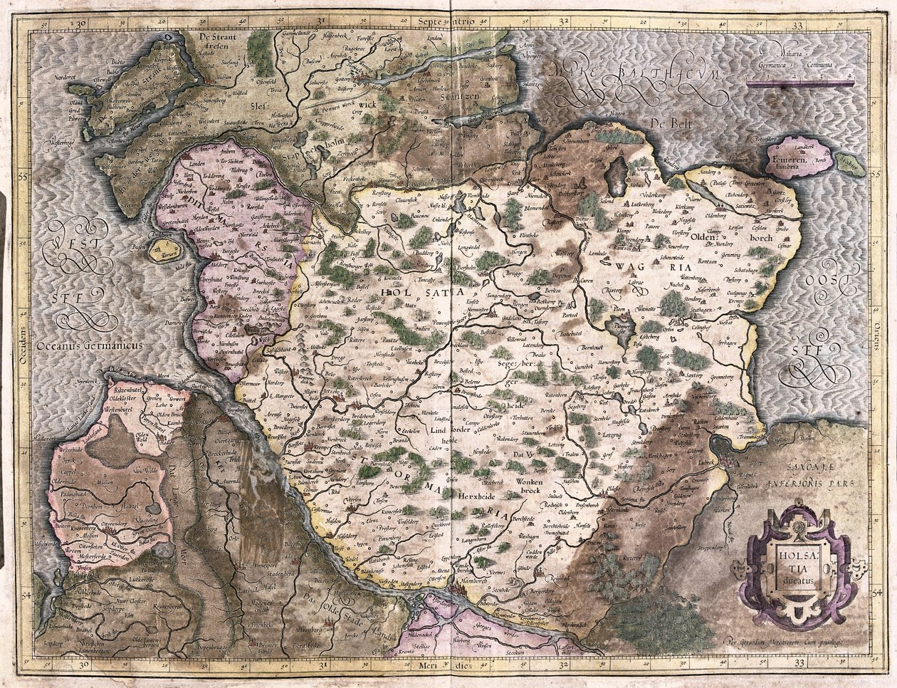 Alsasko, Německo (rytina od Gerardus Mercator