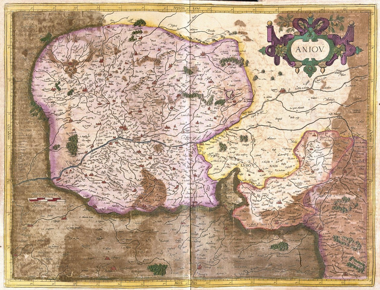 Anjou, země Loiry, Francie (rytina od Gerardus Mercator