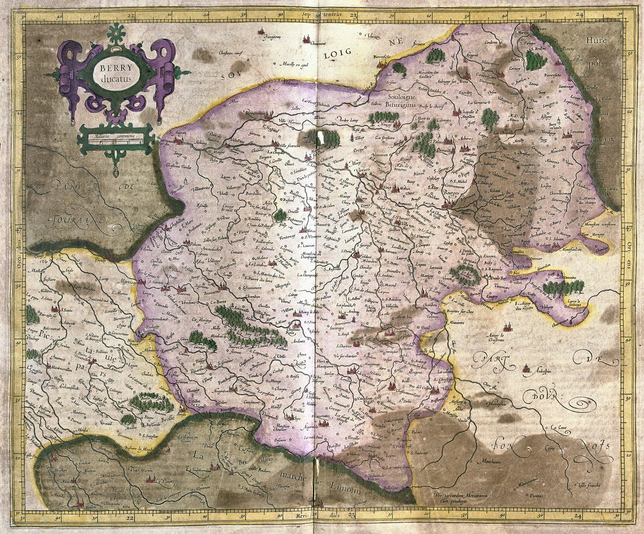 Bourges (údolí Loiry), Francie (rytina od Gerardus Mercator