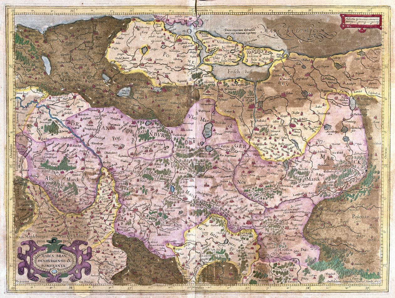 Brandenburg a Berlín, Německo (rytina od Gerardus Mercator
