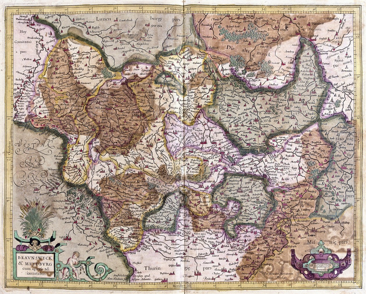 Braunschweig a Magdeburg, Německo (rytina od Gerardus Mercator