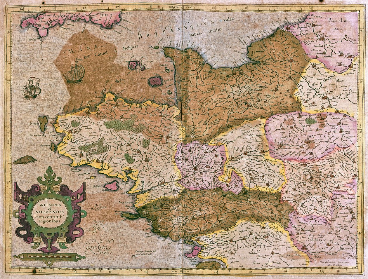 Bretaň a Normandie, Francie (rytina od Gerardus Mercator