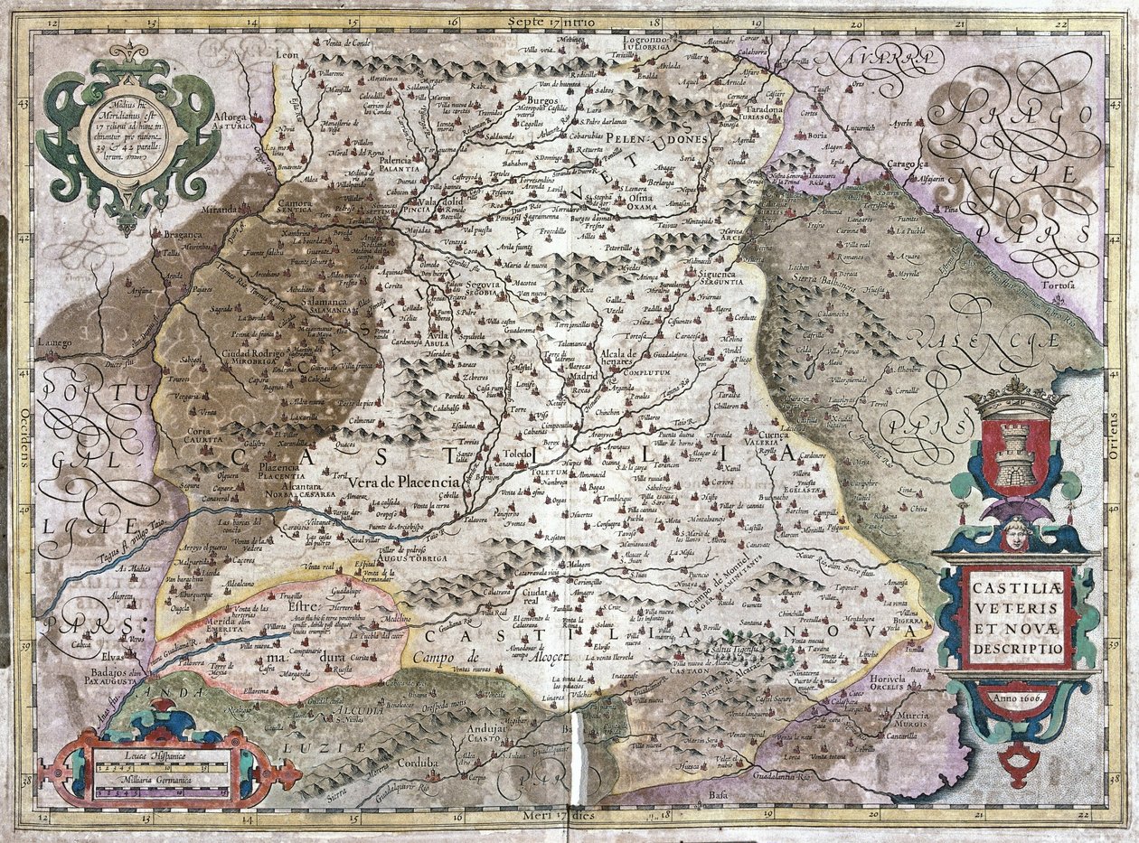 Castillia s Madridem a Toledem, Španělsko (rytina od Gerardus Mercator