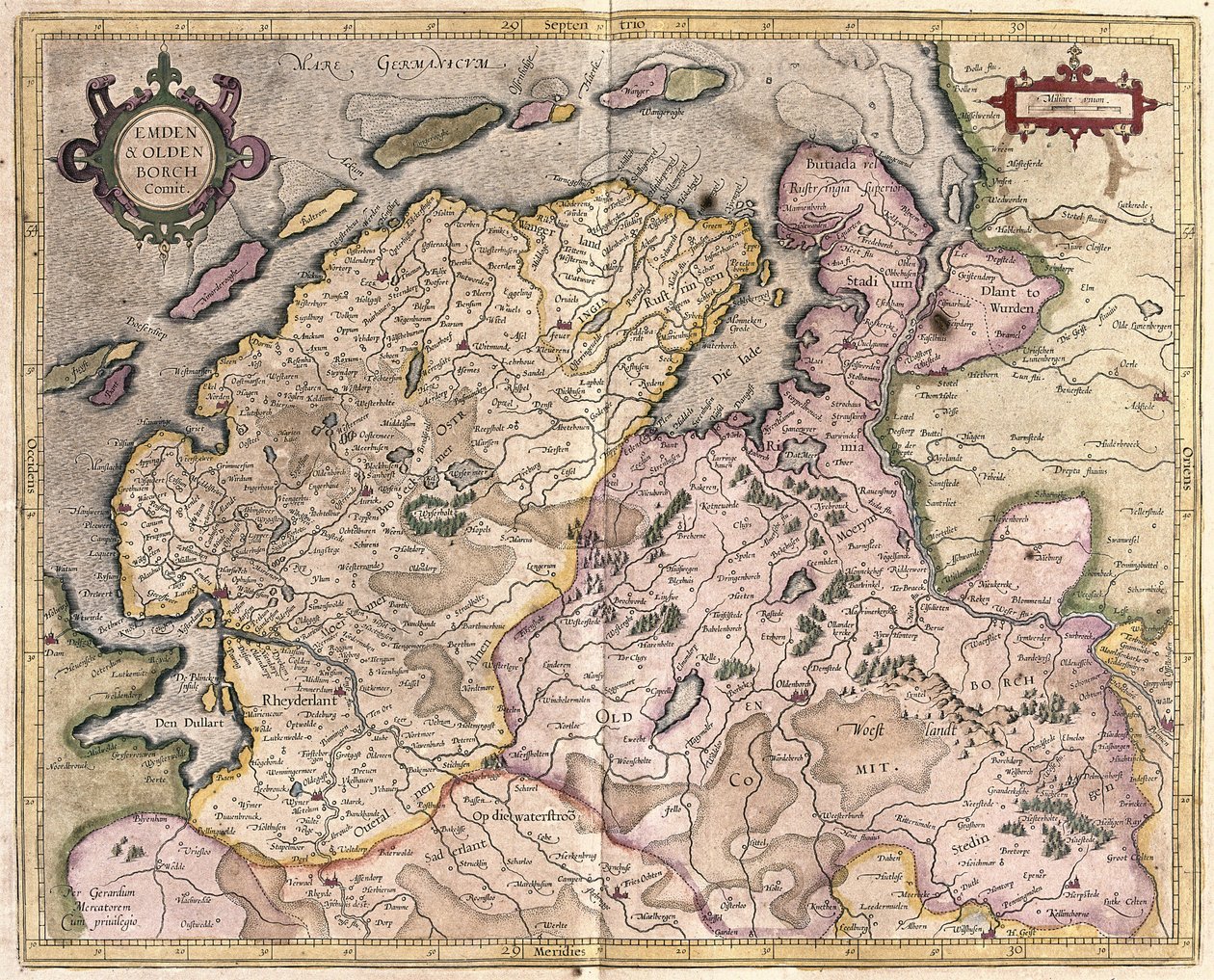 Emden a Oldenburg, Německo (rytina od Gerardus Mercator