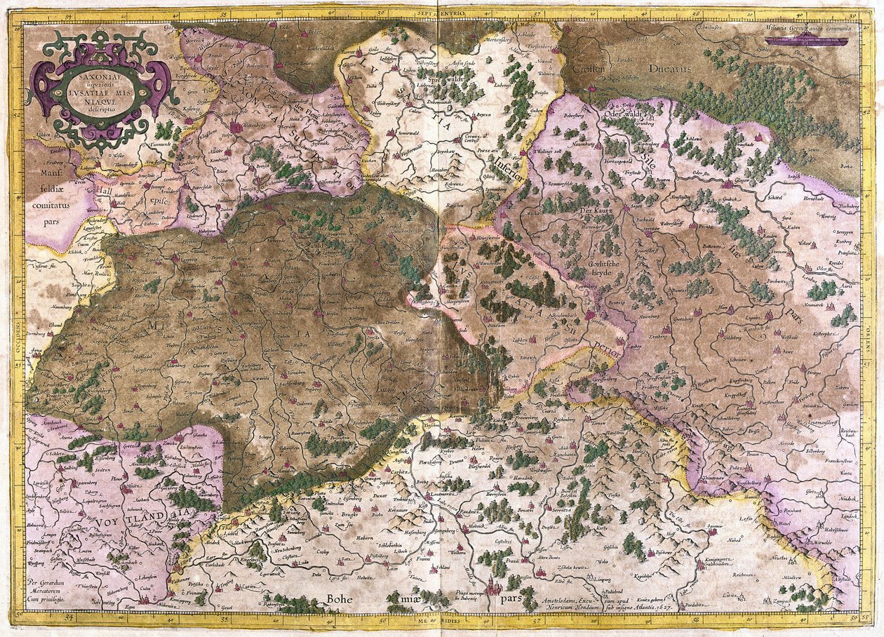 Německo, Československo a Polsko (rytina od Gerardus Mercator
