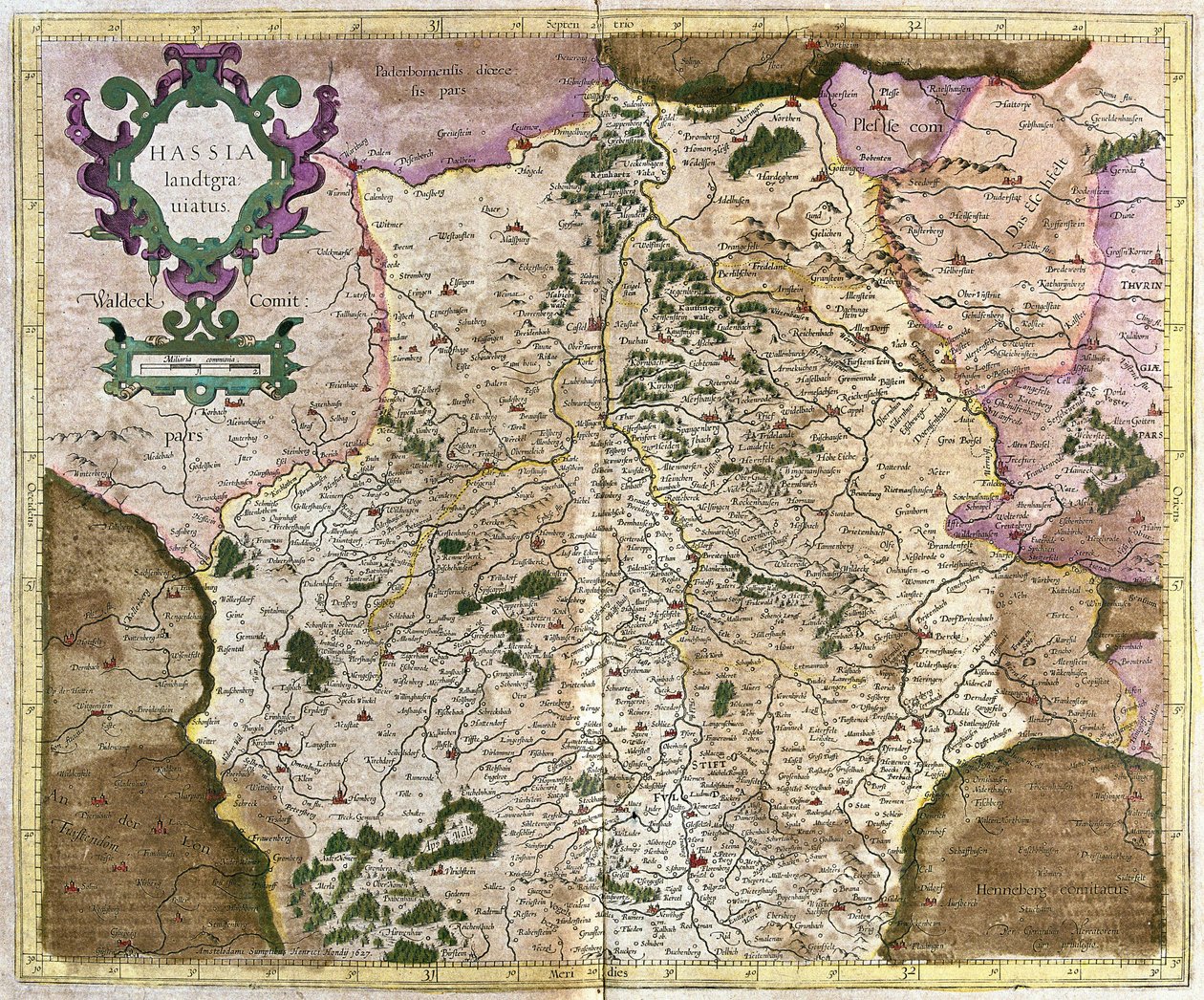 Hessen, Kassel, Německo (rytina od Gerardus Mercator