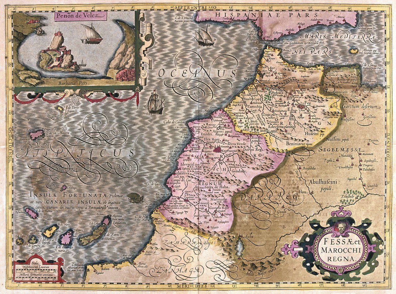 Severozápadní Afrika s Kanárskými ostrovy (rytina od Gerardus Mercator