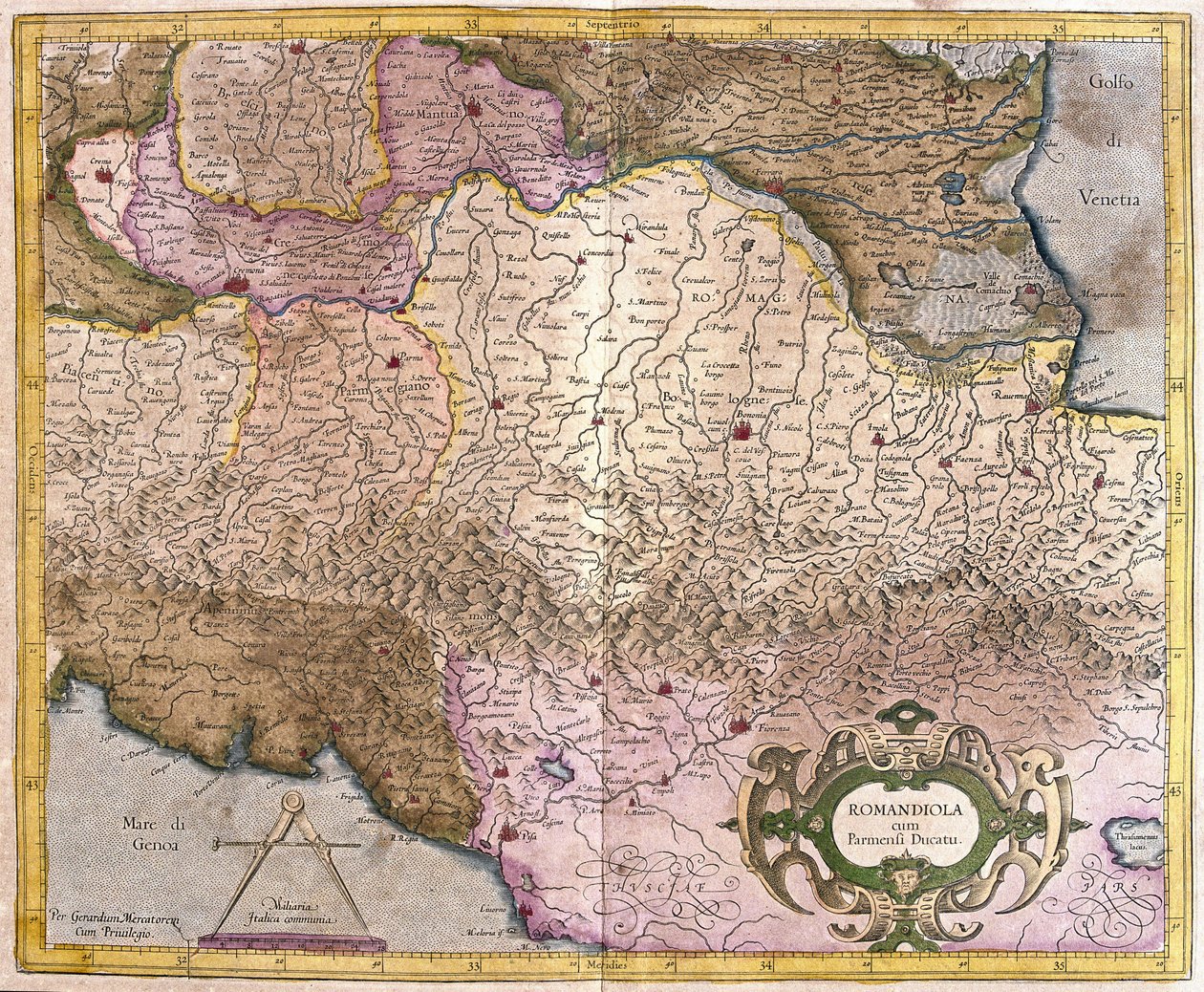 Romagna s Parmou, Itálie (rytina od Gerardus Mercator