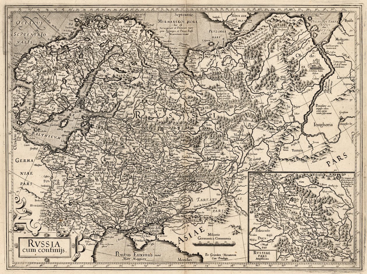 Rusko s Confinijsem. Mapa Ruska, 1587. od Gerardus Mercator