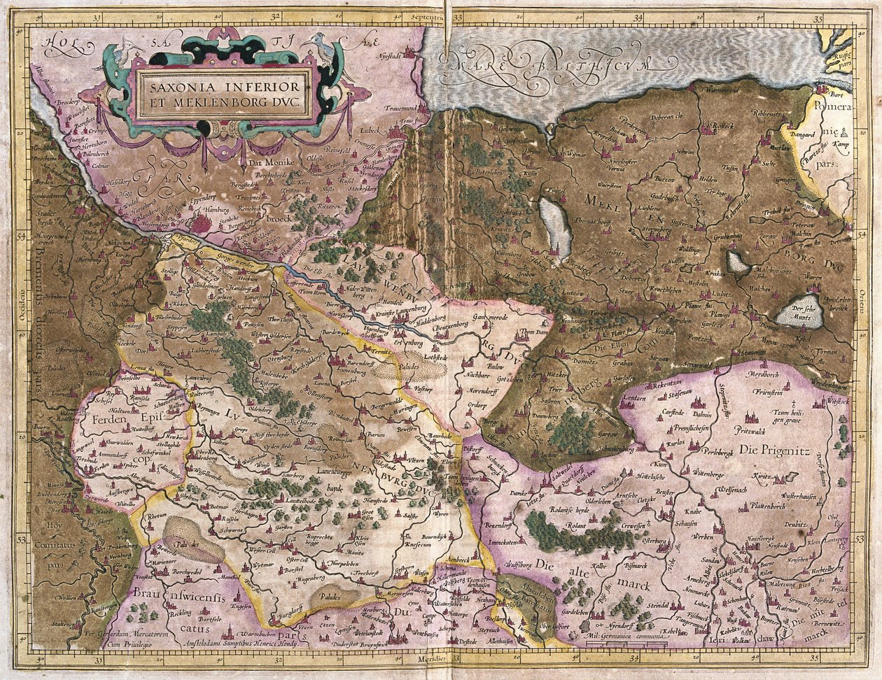 Sasko a Meklenbursko, Německo (rytina od Gerardus Mercator