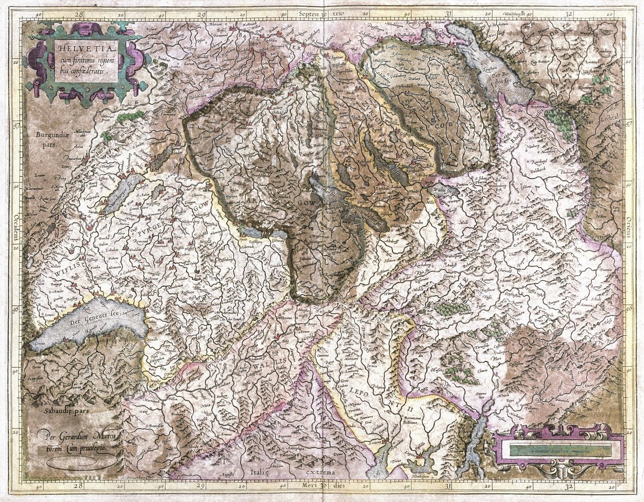 Švýcarsko (rytina od Gerardus Mercator
