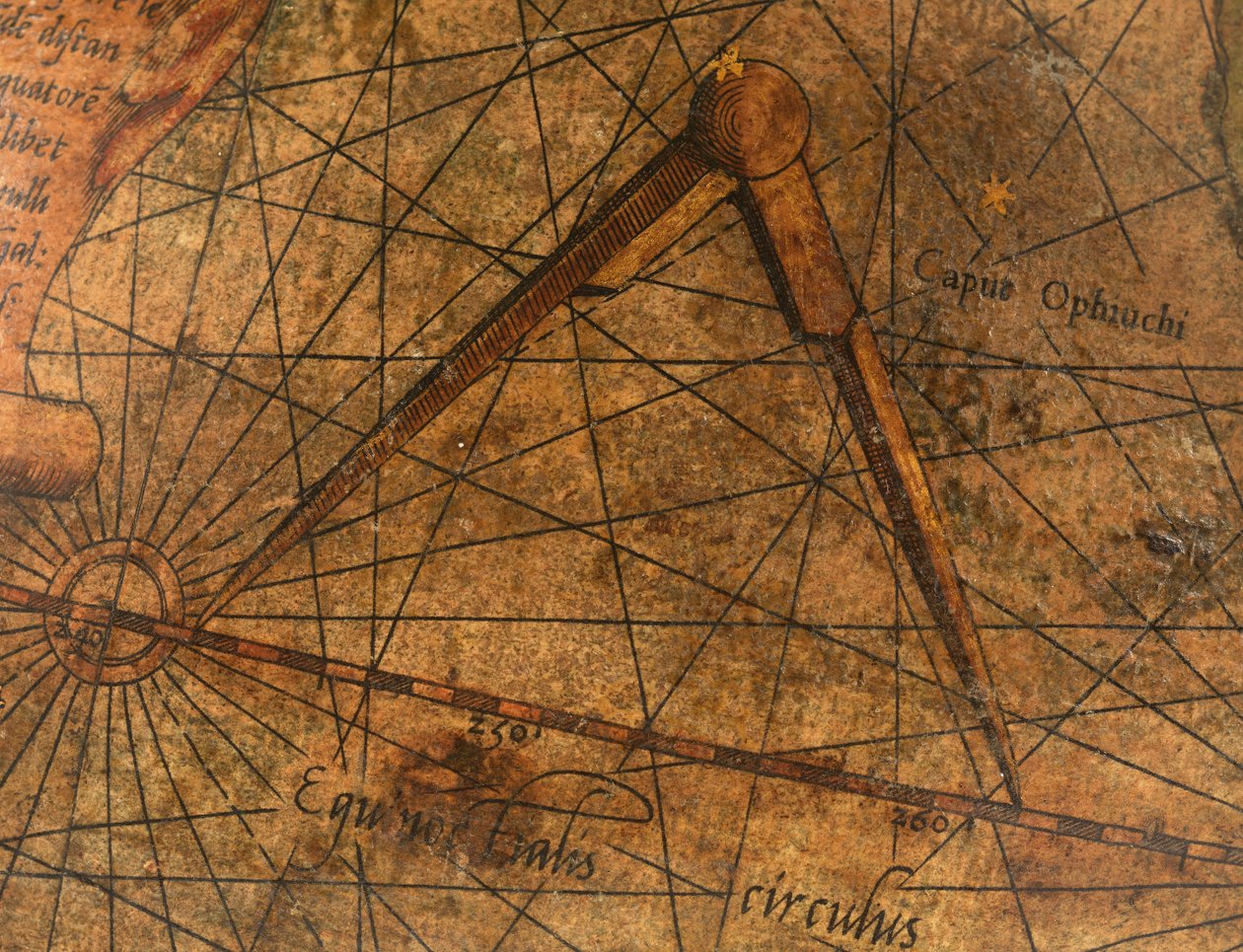 Pozemský glóbus, detail Tichého oceánu s velkým párem přepážek od Gerardus Mercator
