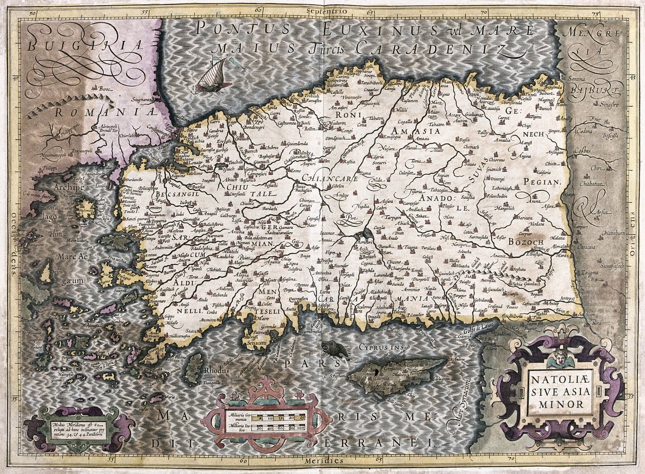 Turecko - Kypr (rytina od Gerardus Mercator