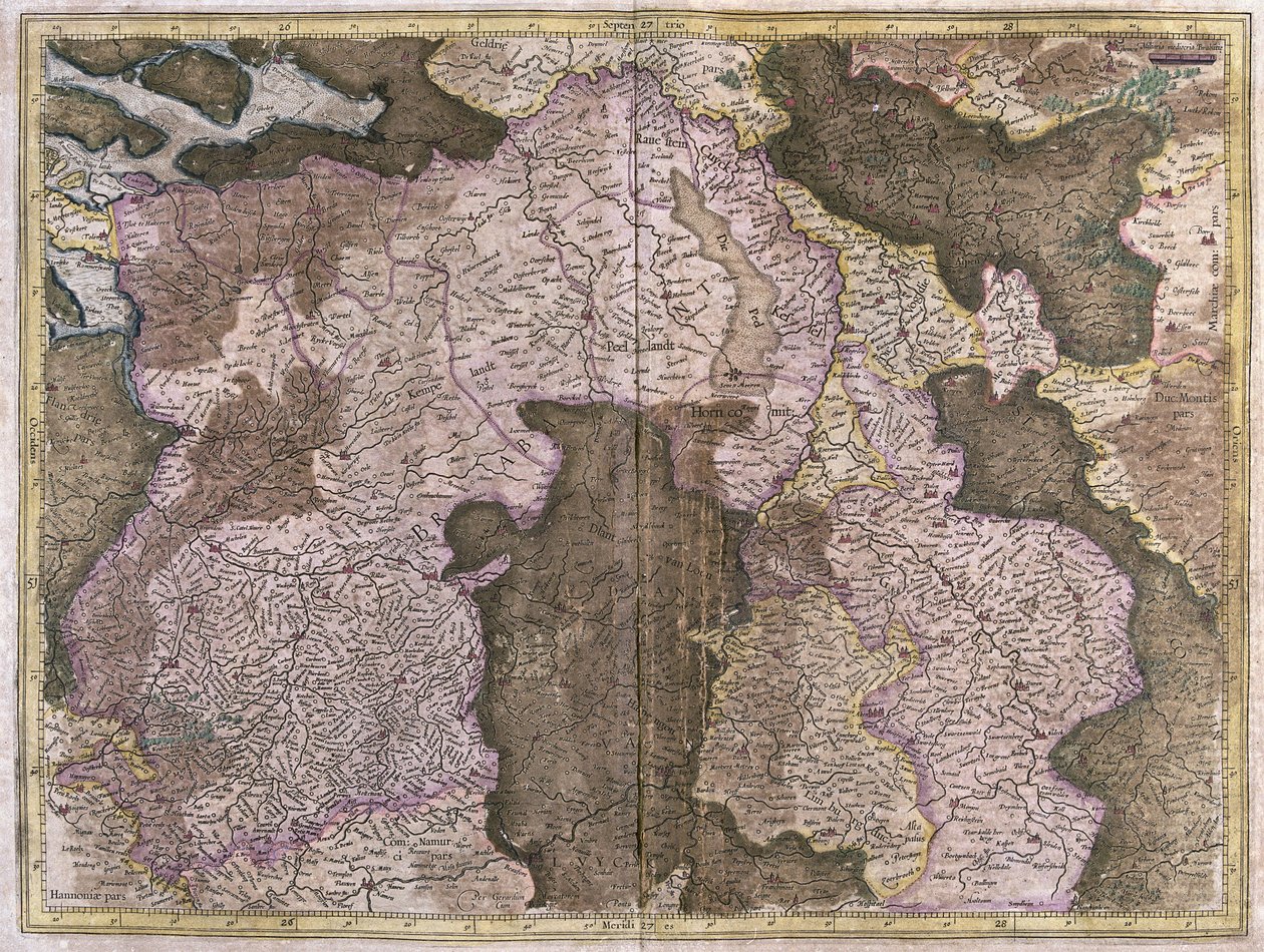Mapa Brabantska bez názvu: Belgie a Nizozemsko (rytina od Gerardus Mercator