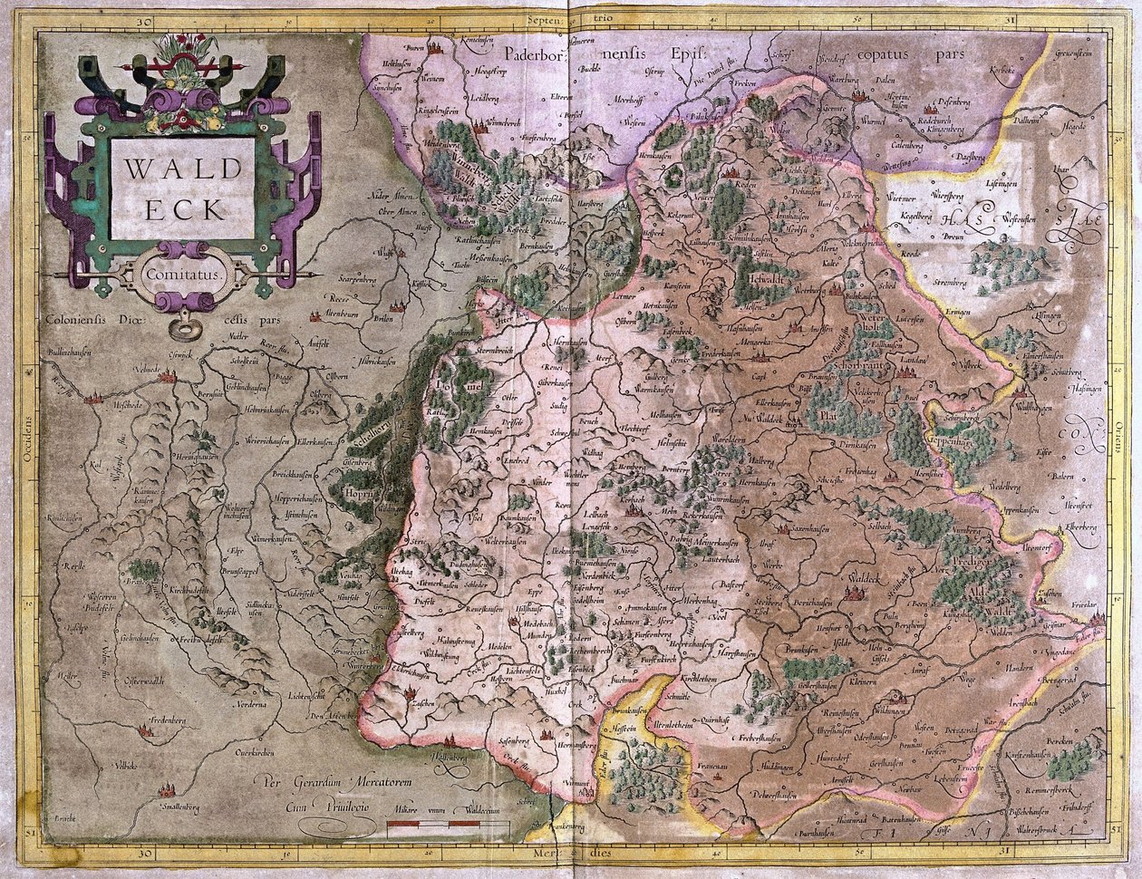 Waldeck (Hesensko), Německo (rytina od Gerardus Mercator