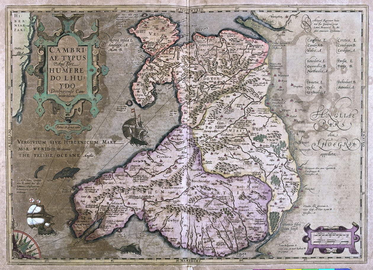 Wales, Velká Británie (rytina od Gerardus Mercator