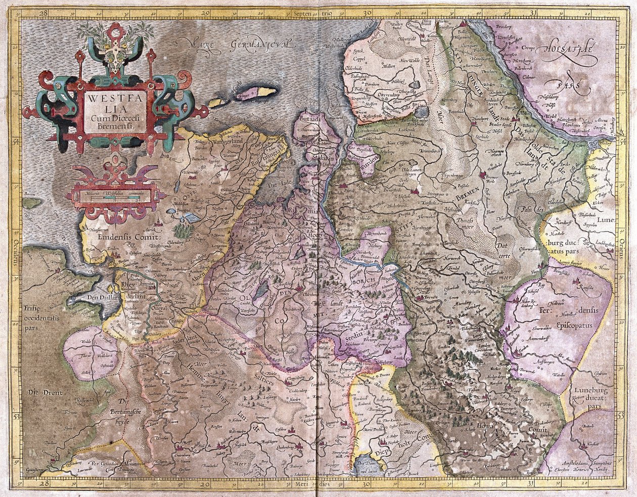 Westfalia, Německo (rytina od Gerardus Mercator
