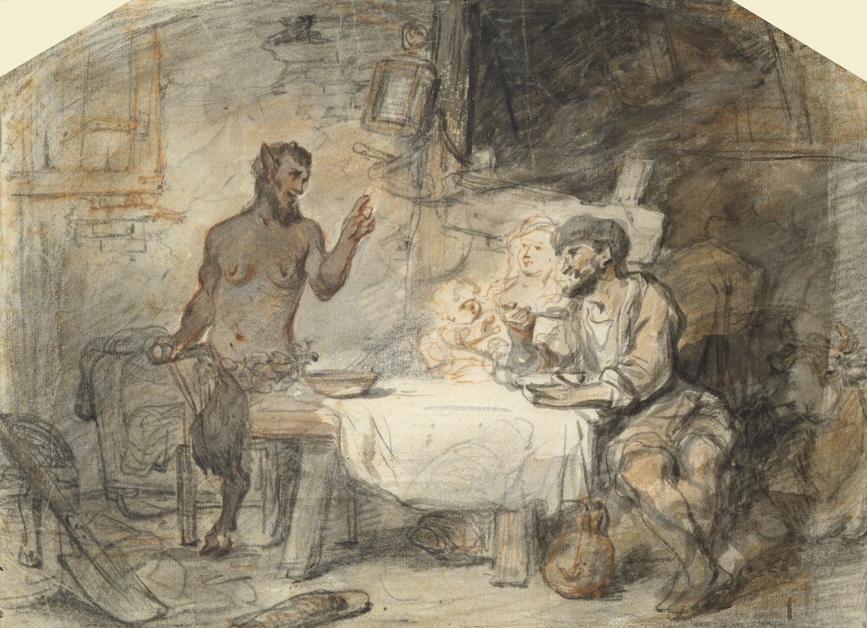 Satyr a rolník (pero a štětec na papíře) od Gerbrand van den Eeckhout