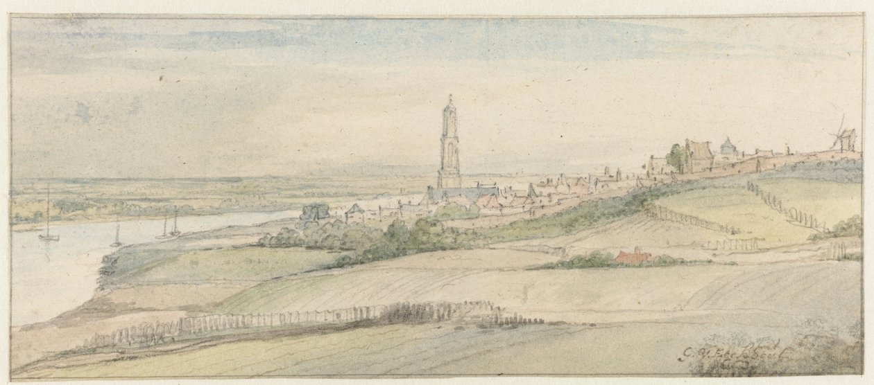 Pohled na Rhenen a Rýn z východu od Gerbrand van den Eeckhout
