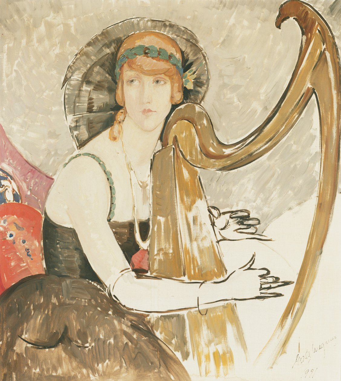 Dáma hrající na harfu od Gerda Marie Frederike Wegener