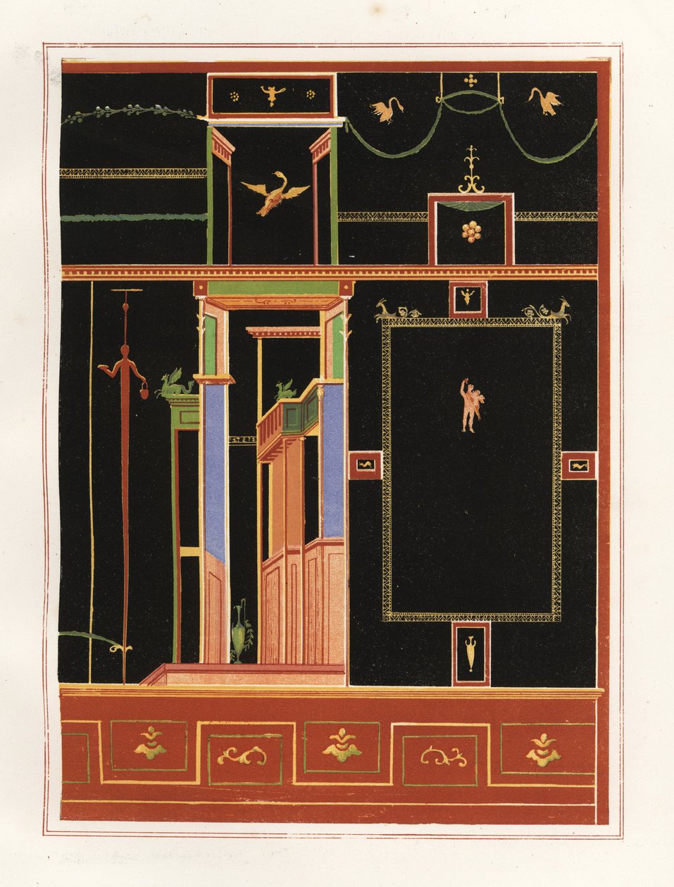 Nástěnná malba z neidentifikované budovy v Pompejích. Chromolitografie Victora Steegera podle ilustrace Geremia Discanno z Emile Presuhna (1844-1878) Nejkrásnější obrazy Pompejí, Lipsko od Geremia Discanno
