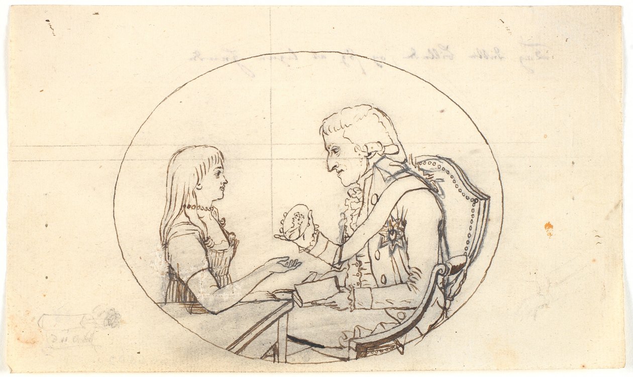 Korunní princ Frederik s korunním princem (Kr. VIII) ukazuje portrét zesnulé korunní princezny Sofie Frederikke od Gerhard Ludvig Lahde