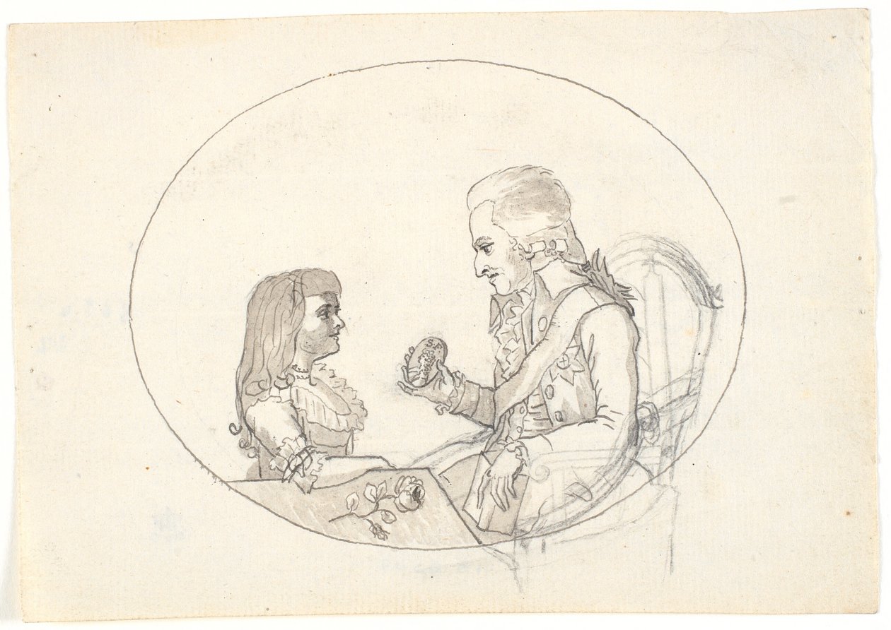 Korunní princ Frederik s korunním princem (Kr. VIII) ukazuje portrét zesnulé korunní princezny Sofie Frederikke od Gerhard Ludvig Lahde