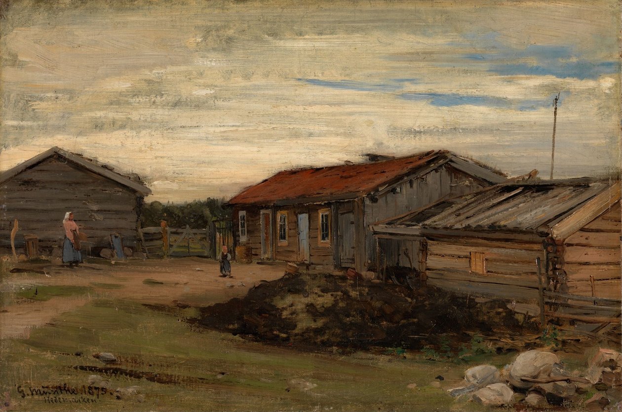 Nádvoří se šedými hospodářskými budovami od Gerhard Munthe