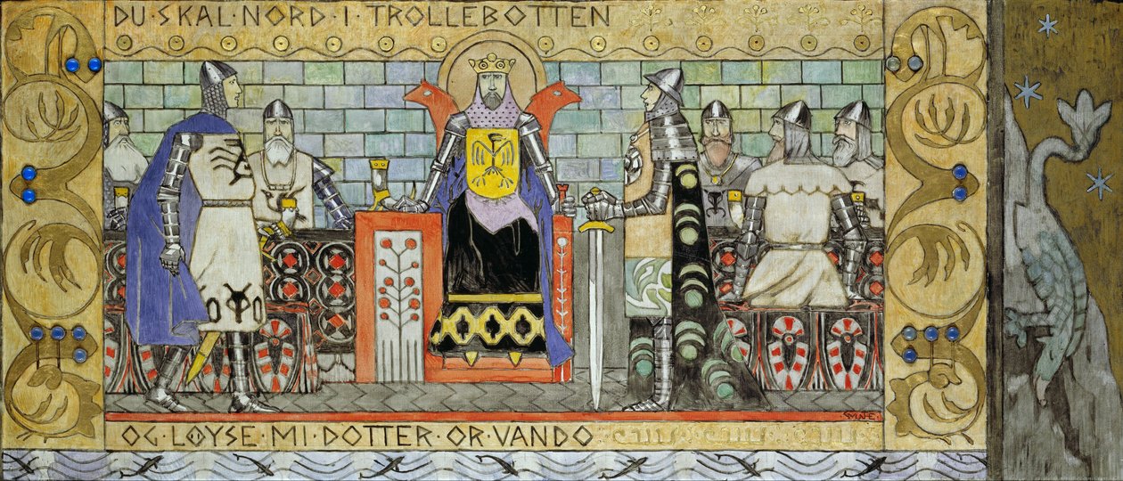 Asmund v Králově síni - Munthe, Gerhard (1849-1929) - 1902-1904 - Olej na plátně - 62,5x142,5 - Národní muzeum umění, Oslo od Gerhard Peter Frantz Vilhelm Munthe