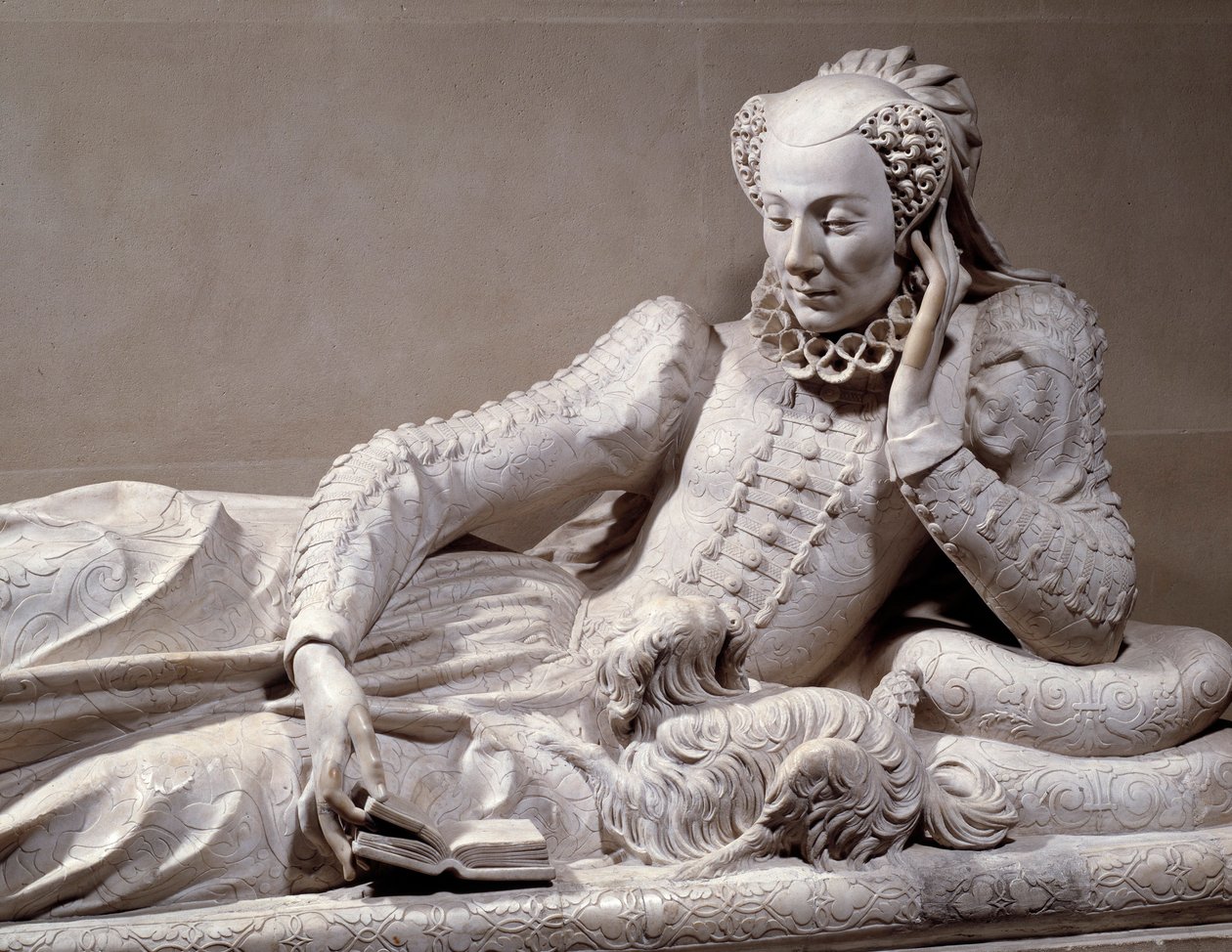 Pohřební pomník: Hrobka s oblibou Jeanne Valentine Balbiani (1518-1572), manželky kardinála René de Birague (1506-1583), francouzského kancléře. Detail. Mramorová socha od Germaina Pilona (1535 - 1590), kolem roku 1573. Paříž, Musee Du Louvre od Germain Pilon