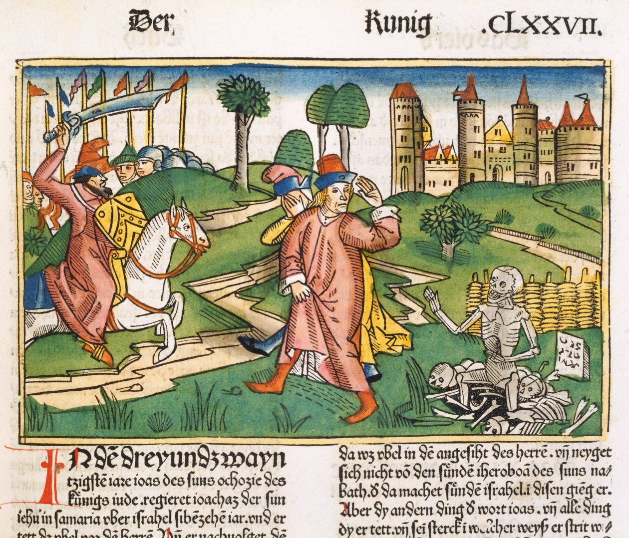 2 Králové 13 21 Zázrak Elíšova hrobu, z norimberské bible (Biblia Sacra Germanica) (barevný dřevoryt) od German School